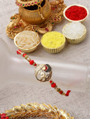 Traditional Gold-Plated Om With Enamelled Mor Pankh Rakhi