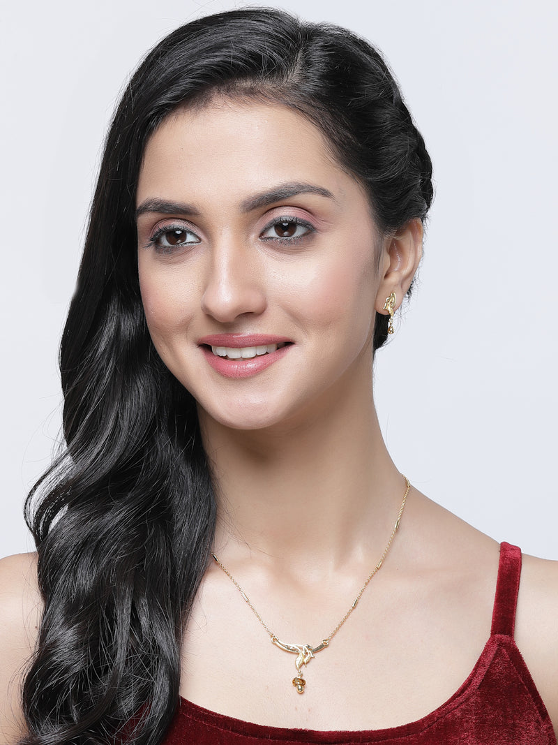 Gold-Plated Flower Shape Mangalsutra with Earrings