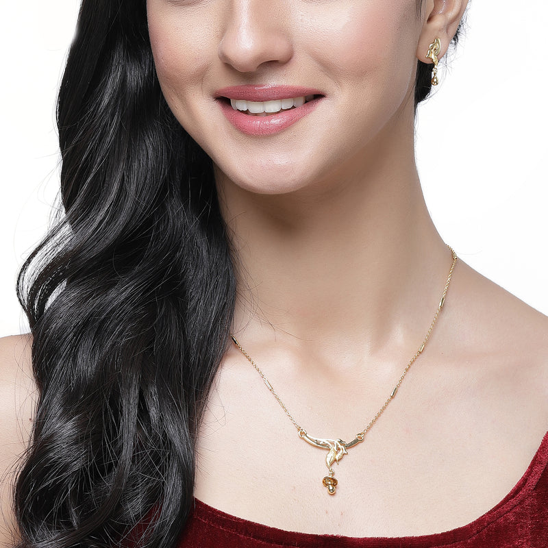 Gold-Plated Flower Shape Mangalsutra with Earrings