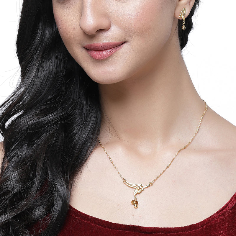 Gold-Plated Flower Shape Mangalsutra with Earrings