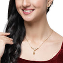 Gold-Plated Leafy Design Mangalsutra with Earrings