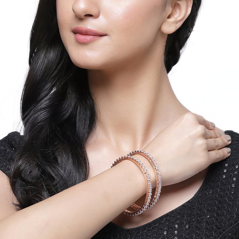 Set Of 2 Rose Gold-Plated White American Diamond studded Handcrafted Bangles