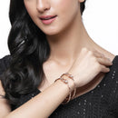 Rose Gold-Plated Flower Shaped White Cubic Zirconia studded Bangle Bracelets (Set Of 2)