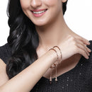 Rose Gold-Plated Leaf Dangling Charm White Cubic Zirconia Stone studded Bangle Bracelets (Set Of 2)