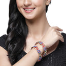 Set Of 2 Rose Gold-Plated American Diamond studded Multi-Colour Floral & Leaf Shaped Handcrafted Bangles