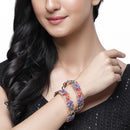 Set Of 2 Rose Gold-Plated American Diamond studded Multi-Colour Floral & Leaf Shaped Handcrafted Bangles