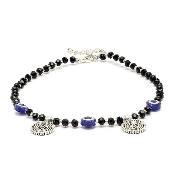 Rhodium Plated Silver Toned White Cubic Zirconia Stone Evil Eye Studded Charm Anklets