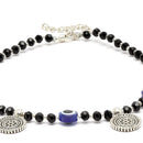 Rhodium Plated Silver Toned White Cubic Zirconia Stone Evil Eye Studded Charm Anklets