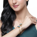 Gold-Plated Round Shaped Blue Cubic Zirconia Stone Studded Bangle Bracelet