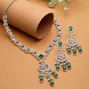 Rhodium-Plated Green Baguette Teardrops American Diamonds Studded Necklace & Earrings Jewellery Set