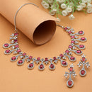 Rhodium-Plated Red American Diamond Studded Designer Necklace & Earrings Jewellery Set