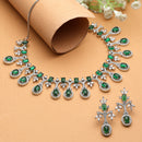 Rhodium-Plated Green American Diamond Studded Designer Necklace & Earrings Jewellery Set