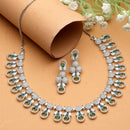 Rhodium-Plated Green American Diamonds Studded Voguish Necklace & Earrings Jewellery Set