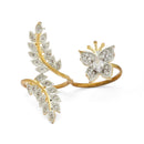 Gold-Plated  Butterfly & Leaf Shaped White Cubic Zirconia Studded  Ring