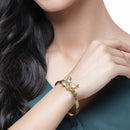 Gold Plated Minimal Design Butterfly & Drop CZ Studded Cuff Bracelet Set of 2