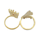 Gold-Plated  Butterfly & Leaf Shaped Pink Cubic Zirconia Studded  Ring
