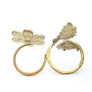 Gold-Plated Flower & Leaf Shaped White Cubic Zirconia Studded  Ring