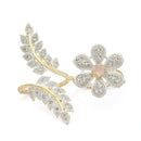 Gold-Plated  Flower & Leaf Shaped Pink Cubic Zirconia Studded  Ring