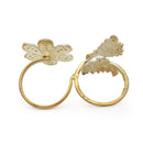 Gold-Plated  Flower & Leaf Shaped Pink Cubic Zirconia Studded  Ring