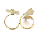 Gold-Plated Floral & Leaf Shaped Sea Green & White Cubic Zirconia Studded  Ring