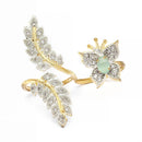 Gold-Plated  Flower & Leaf Shaped Sea Green Cubic Zirconia Studded  Ring