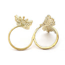 Gold-Plated  Flower & Leaf Shaped Sea Green Cubic Zirconia Studded  Ring