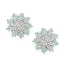 Rhodium-Plated Sea Green & White American Diamond studded Floral Shaped Handcrafted Stud Earrings