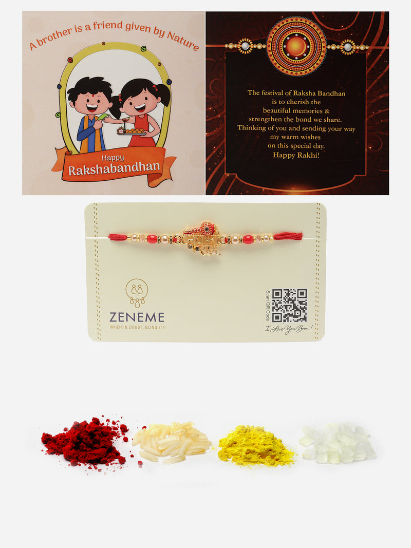 Jay Shree Ram With Swastik Gada Red & White Beads Rakhi