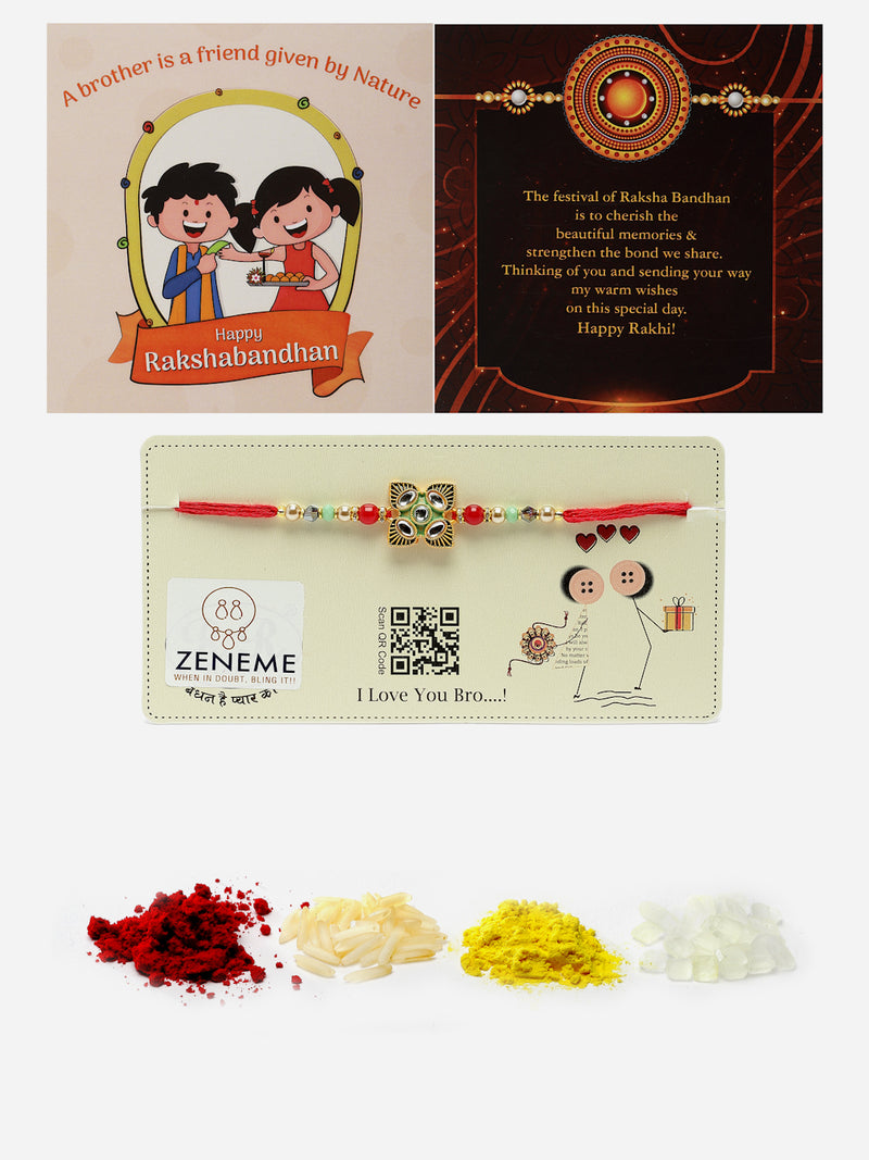Traditional Kundan Studded Enameled Rakhi