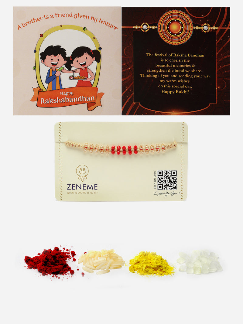 Traditional Red & Transparent Beads Stringed Rakhi