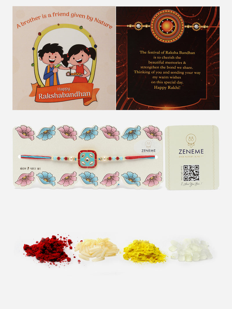 Traditional Meenakari Kundan & Beads Stringed Rakhi