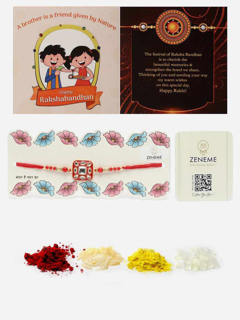 Traditional Meenakari Kundan Studded Red Rakhi