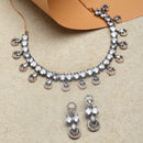 Rose Gold-Plated Gunmetal Toned White American Diamonds Studded Contemporary Necklace & Earrings Jewellery Set