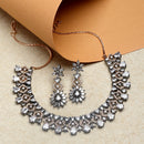 Rose Gold-Plated Gunmetal Toned White Dribble Shape American Diamonds Studded Necklace & Earrings Jewellery Set