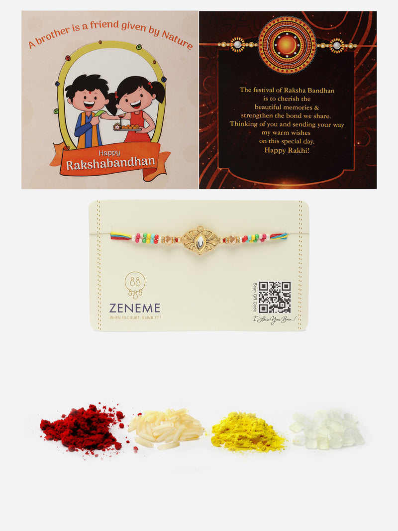 Gold Plated Kundan & Beads Studded Rakhi