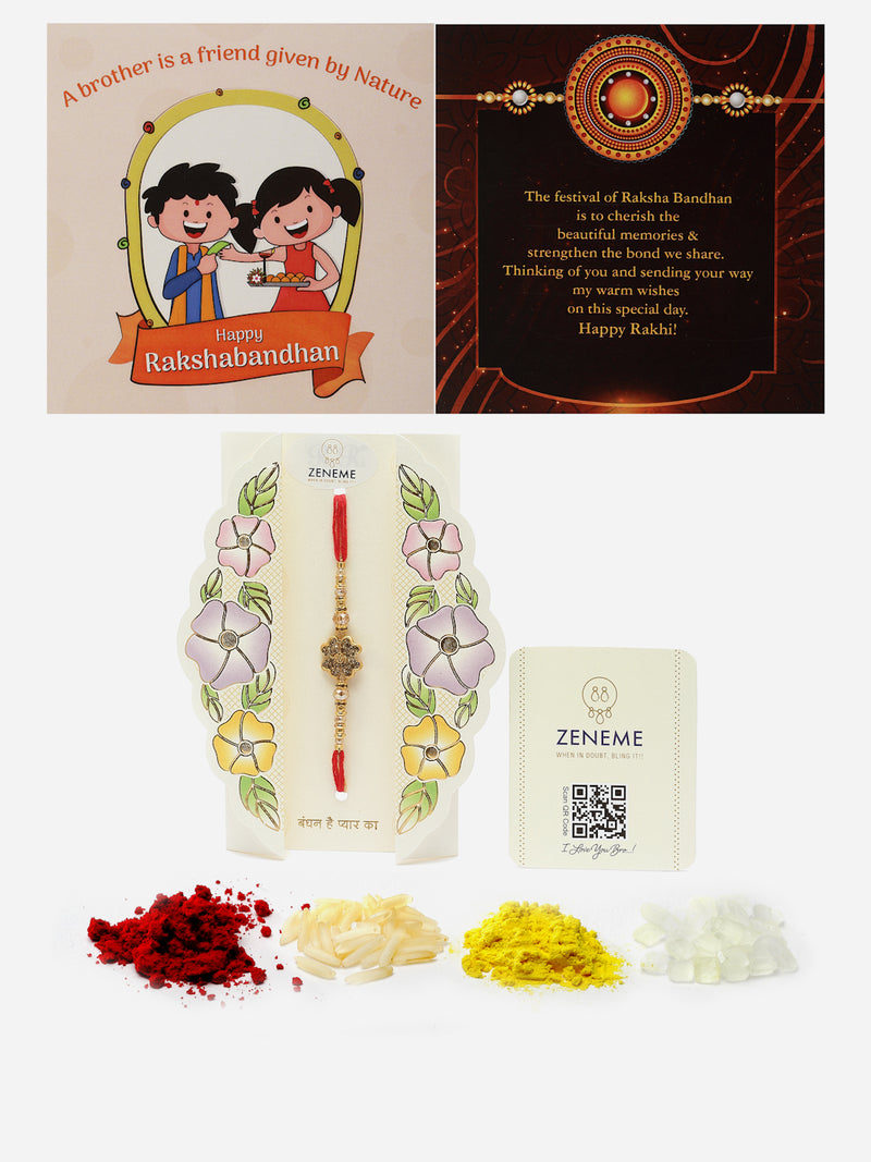 Traditional Gold Plated Gold Toned Floral Rakhi