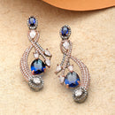 Rose Gold-Plated Gunmetal Toned Navy Blue American Diamond studded Quirky Shaped Drop Earrings