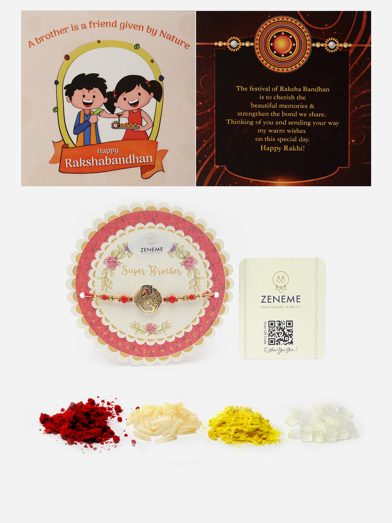 Traditional Gold-Plated Om With Enamelled Mor Pankh Rakhi