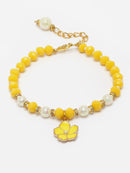 Gold Plated Gold Toned Yellow Floral Charm Studded Rakhi | Friendship Bracelet