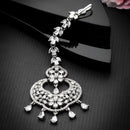 Rhodium Plated Silver Toned American Diamond  Maang Tikka with Elegant Dangling Stones