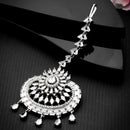 Rhodium Plated Silver Toned American Diamond  Maang Tikkaa with Elegant Dangling Stones