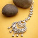 Rhodium Plated Silver Toned American Diamond  Maang Tikka with Elegant Dangling Stones