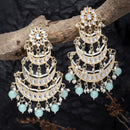 Gold-Plated Sea Green Pearls & Kundan studded Crescent Shaped Vilandi Drop Earrings