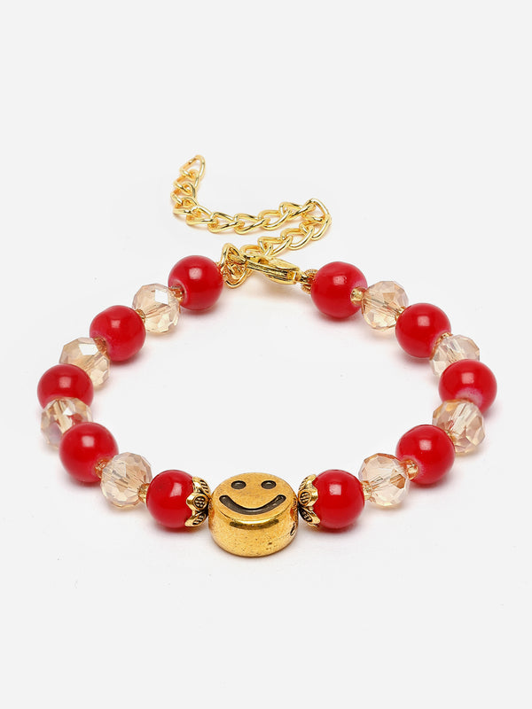 Gold Plated Gold Toned Smile Charm Studded Rakhi Bracelet