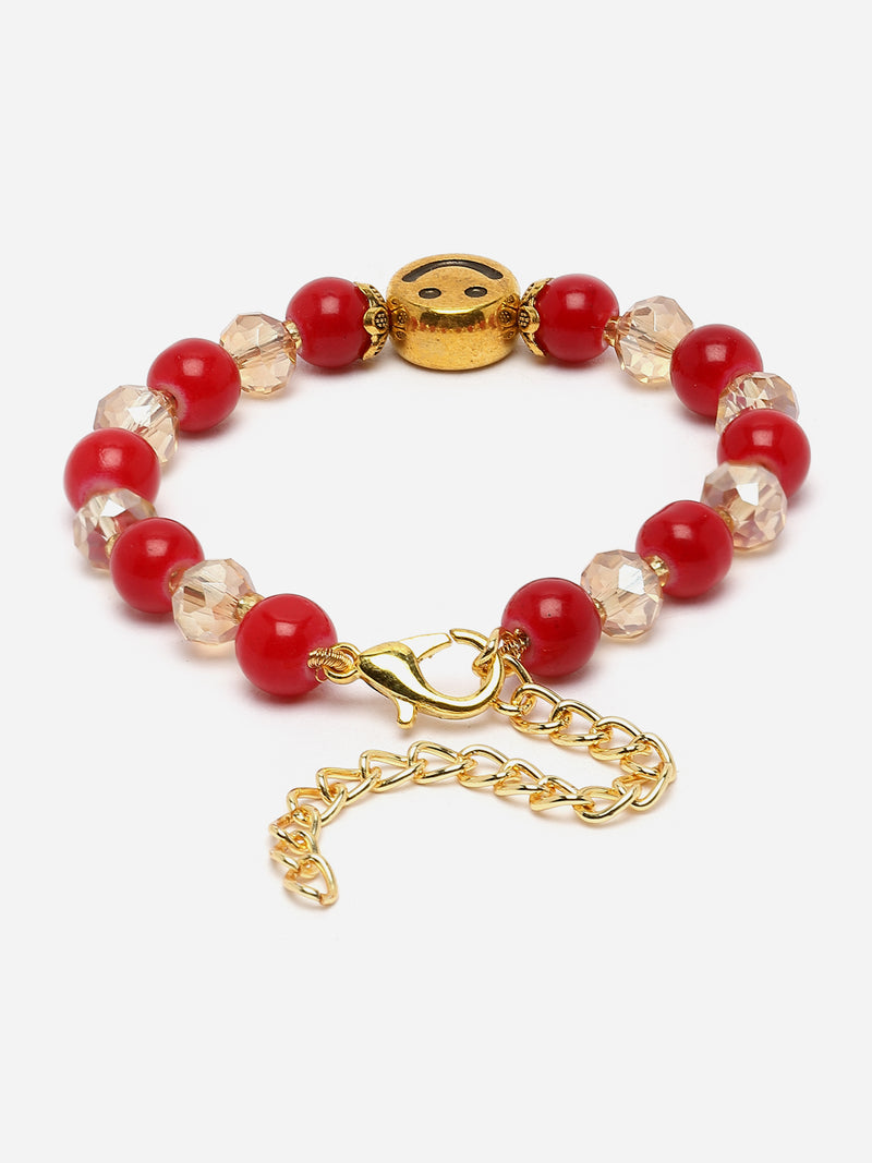 Gold Plated Gold Toned Smile Charm Studded Rakhi Bracelet