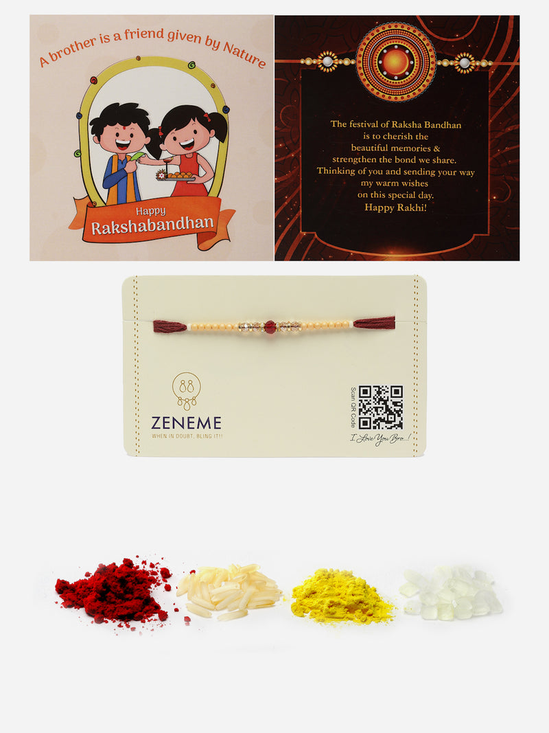 Traditional Maroon & Off White Beads Rakhi