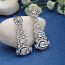 Rhodium-Plated White American Diamond studded Quirky Shaped Drop Earrings