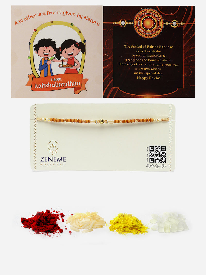 Traditional Wooden Color Bead Stringed Rakhi
