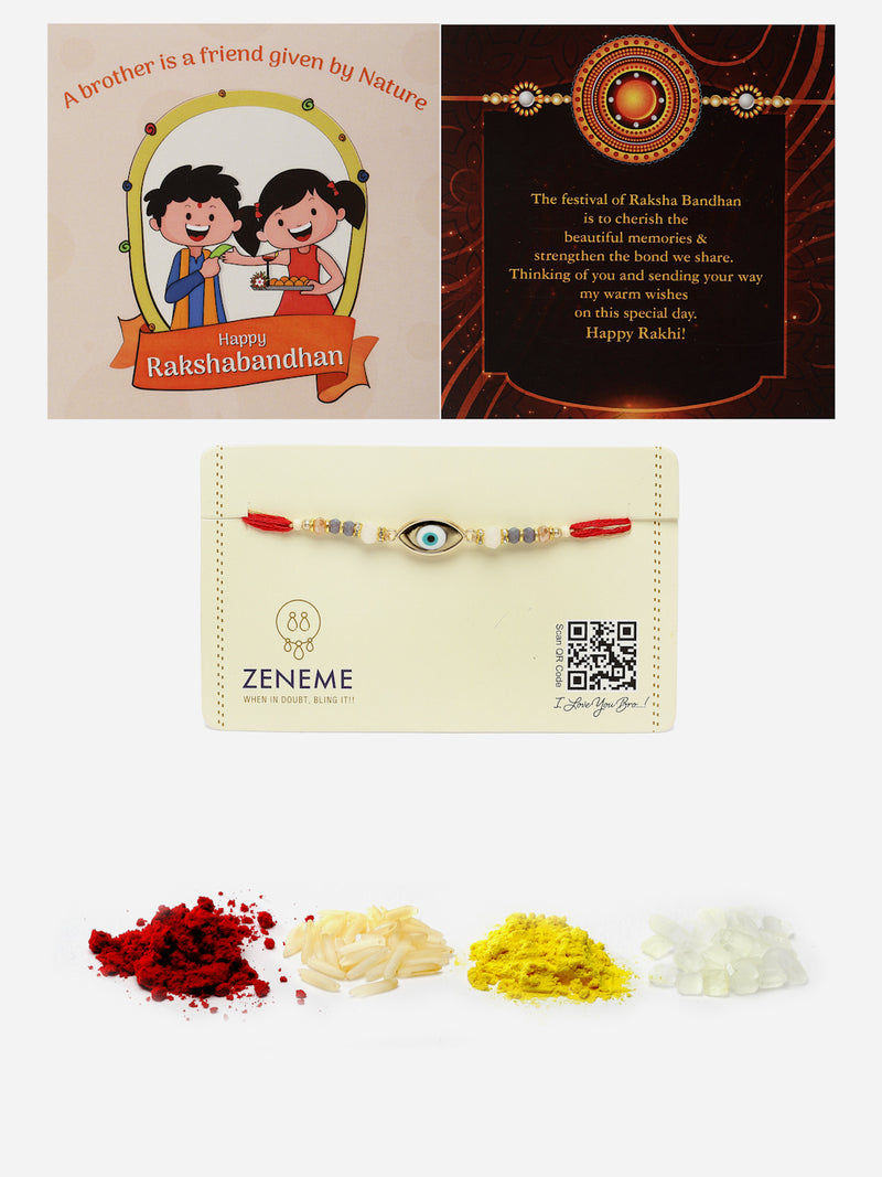 Gold Plated Evil Eye Stone & Beads Studded Rakhi