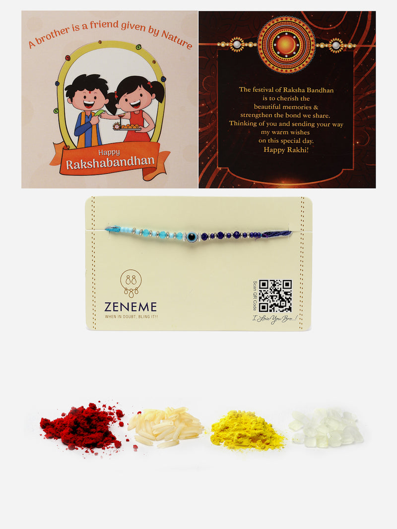 Navy Blue Evil Eye Stone & Beads Rakhi